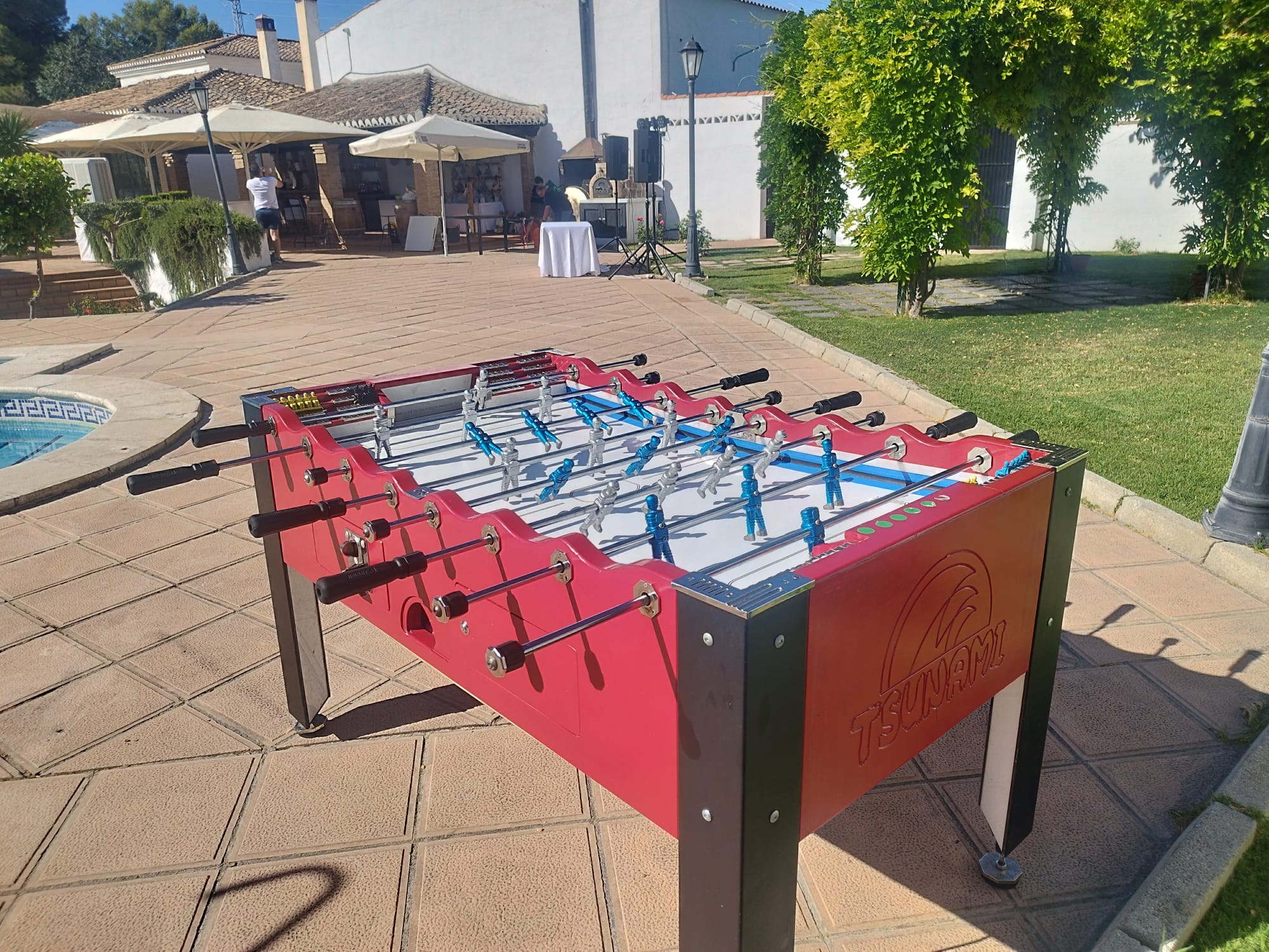 Montaje de futbolín para eventos en Las Gabias, Finca Los Pensadores